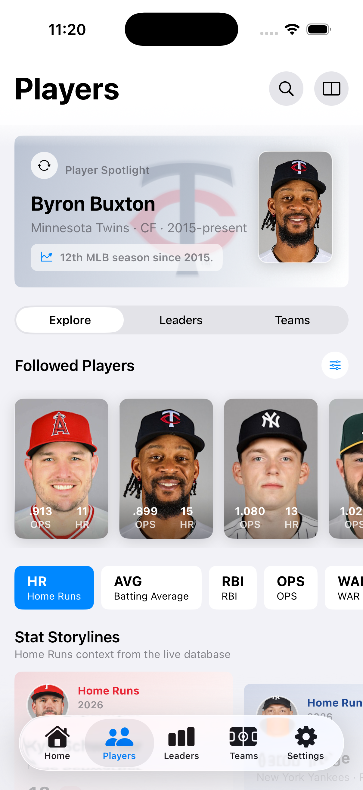 Statcatcher players screen